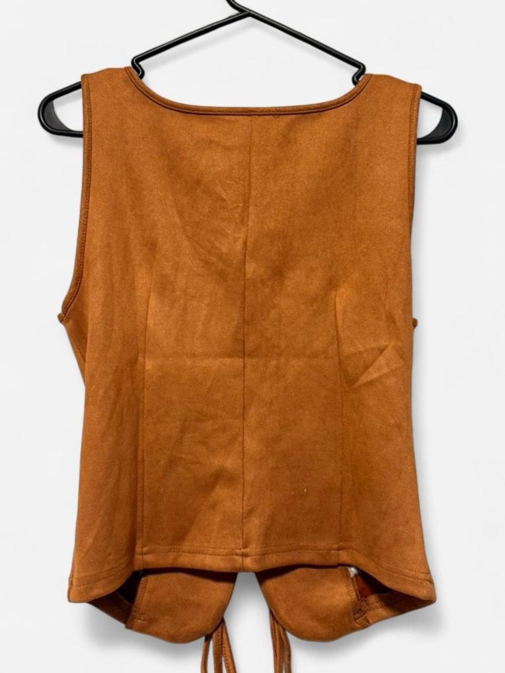 Brown Floral Embroidered Lace-Up Suede-Look Tank Vest Top L - Picture 2 of 3